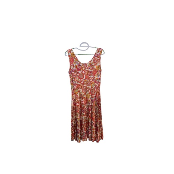 Salaam Red & Pink Multi Color Floral Paisley Cotton  Sleeveless Tank Top Dress - Picture 2 of 7